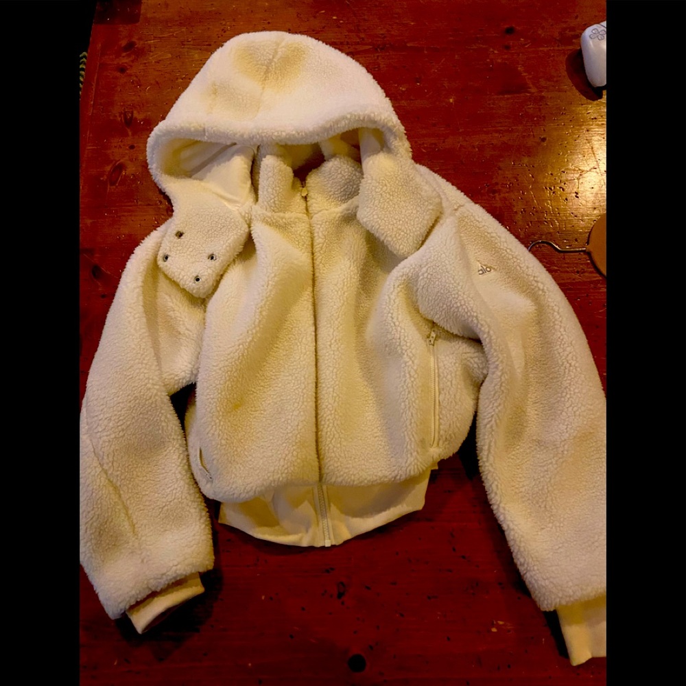 Women’s Cream Sherpa Hoodie Jacket - Cozy Fleece Coat